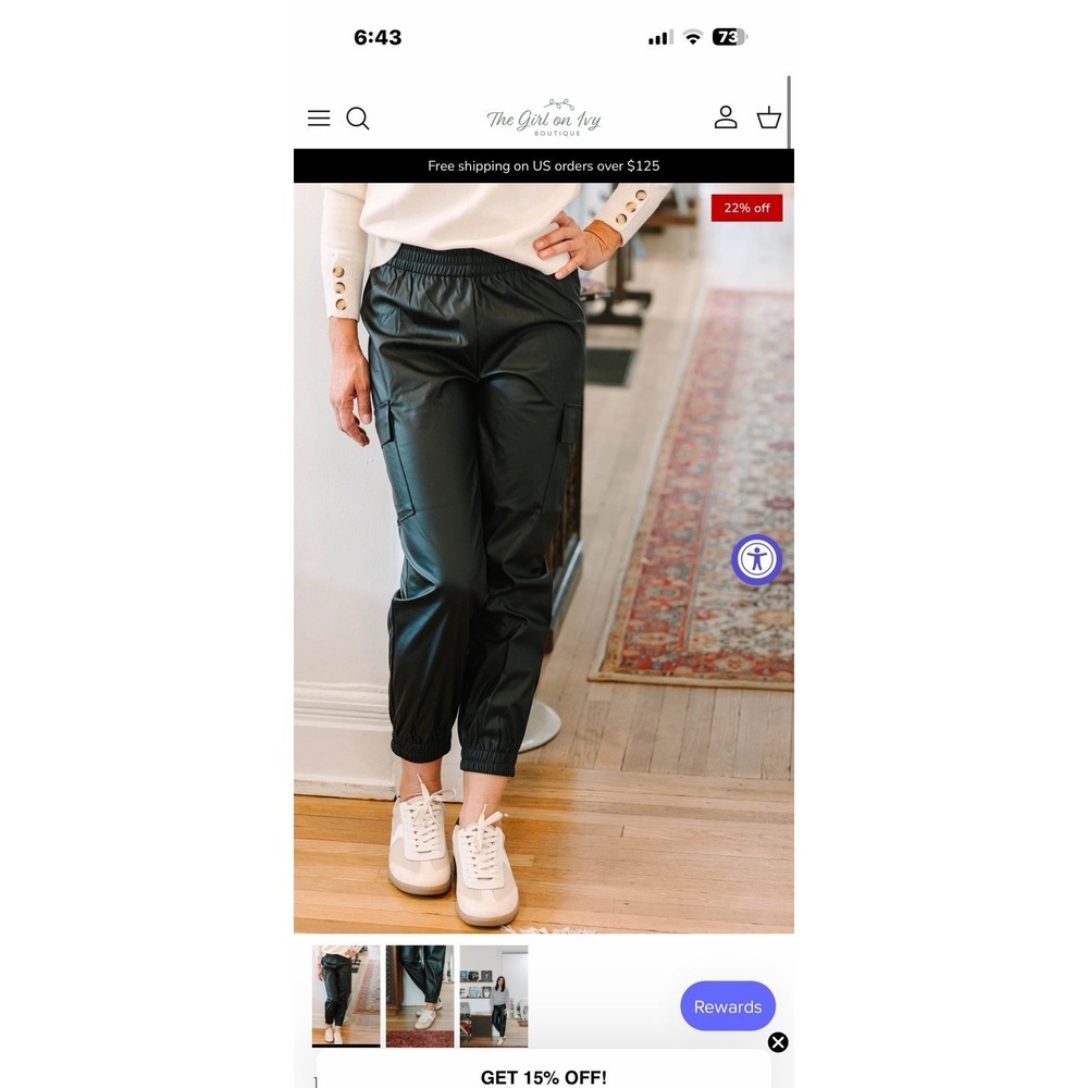 THML Faux Vegan Leather Cargo Jogger Pants Black Elastic Waist Women's Large - Picture 6 of 8